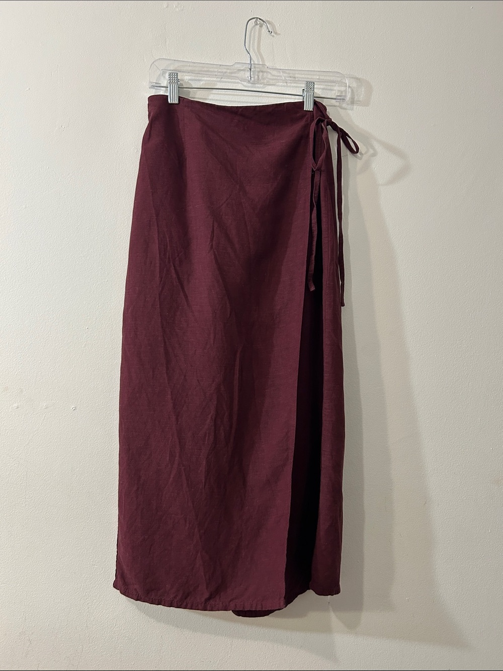& Other Stories Burgundy Maroon Linen Blend Wrap Midi Skirt